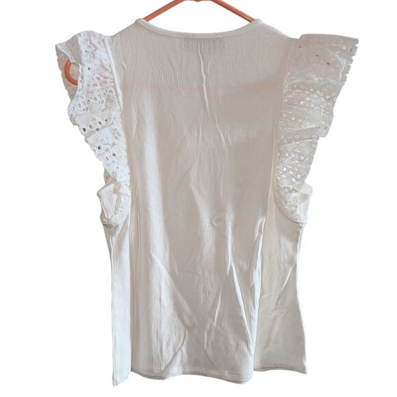 Sunday in Brooklyn Firtha Ruffle Top XL White Sleeveless Ribbed Cotton NWT! - Picture 3 of 6